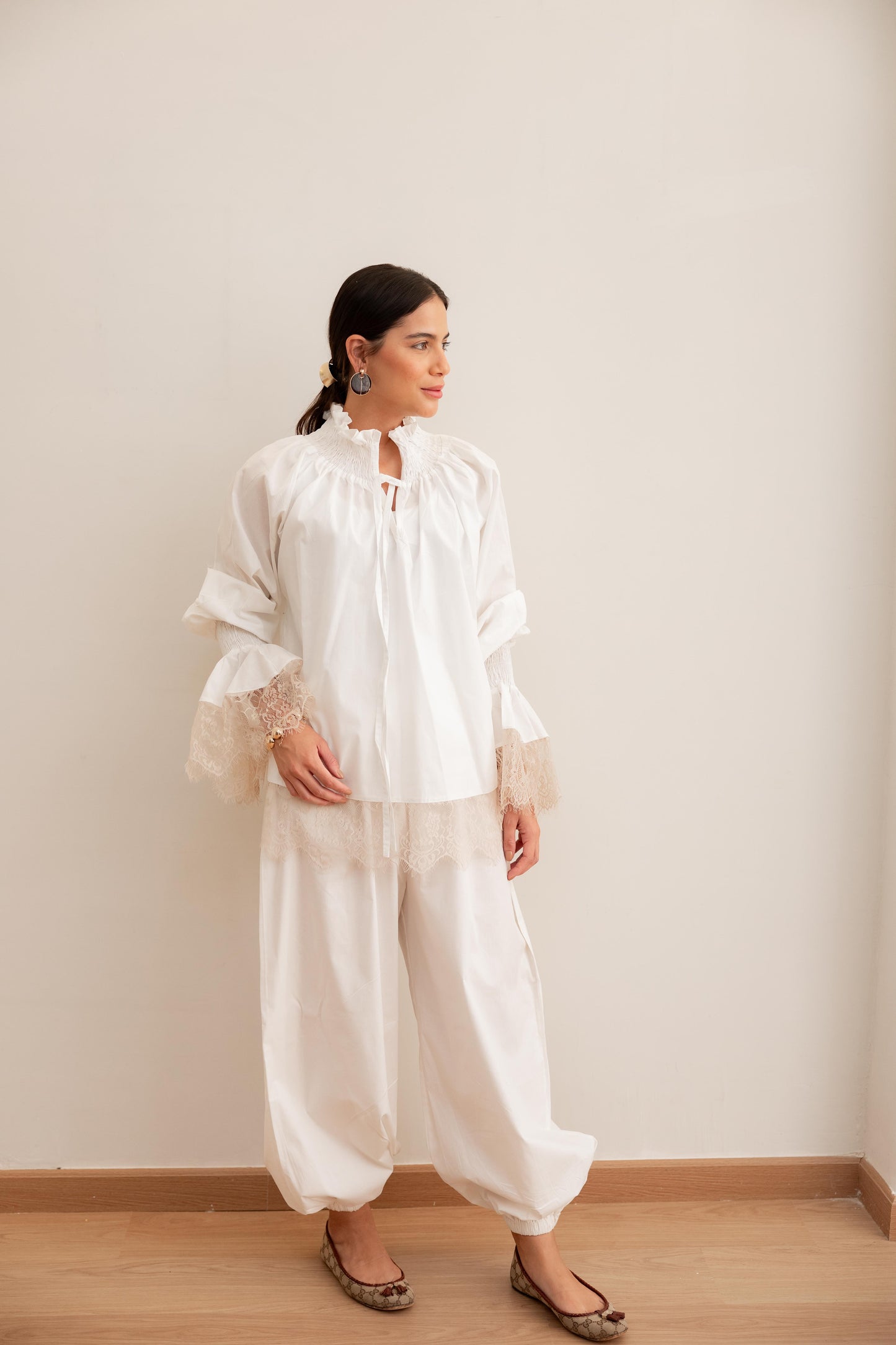 Lace detail blouse-White
