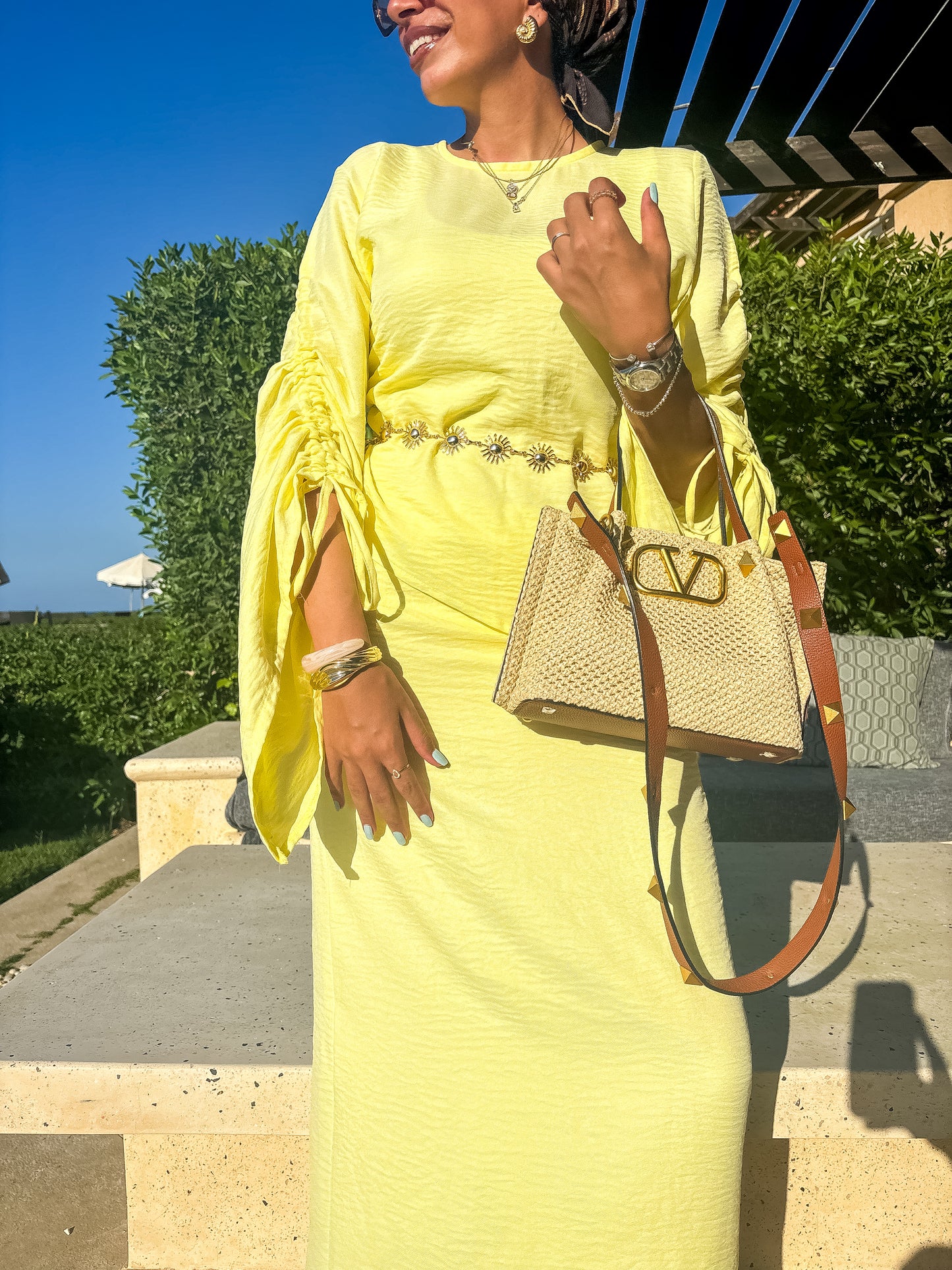 Linen skirt- Butter yellow/white/lime