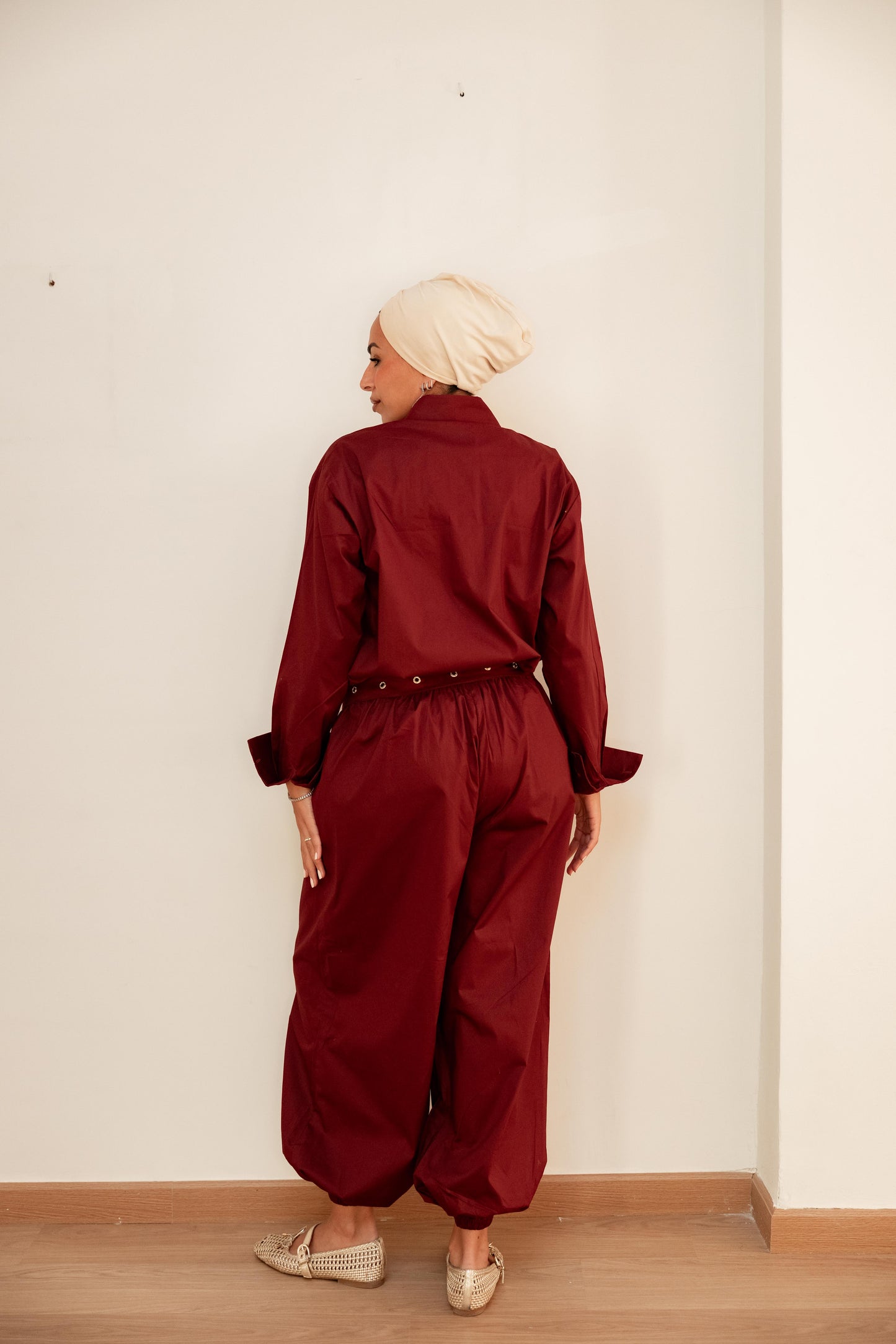 Double belted shirt-Burgundy