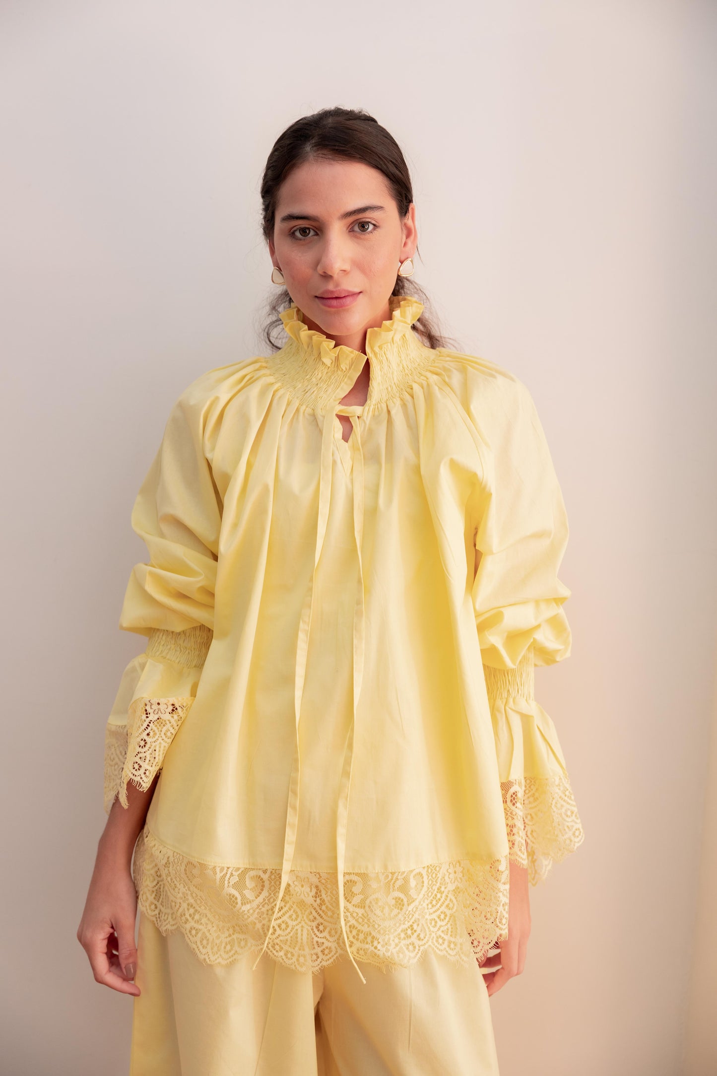 Lace detail blouse-Yellow