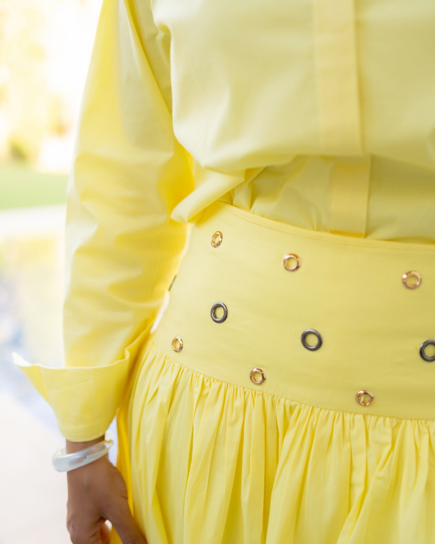 Eyelets skirt-Butter yellow