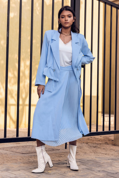Drawstring waist blazer-Sky blue