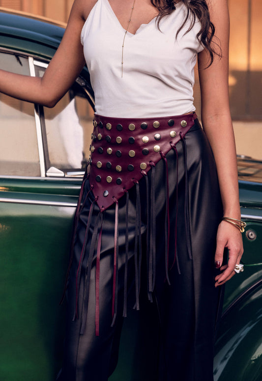 Studded fringes belt
