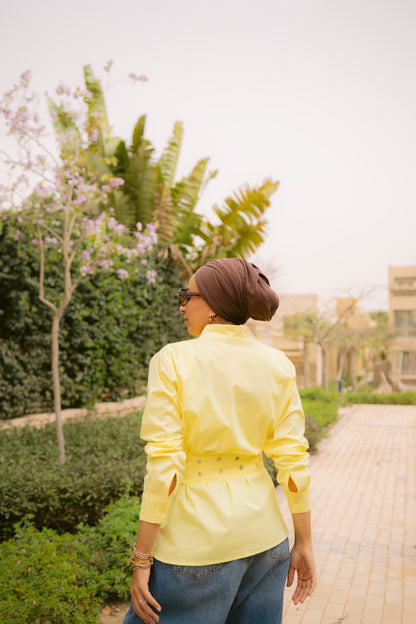 Double belted shirt-Butter yellow