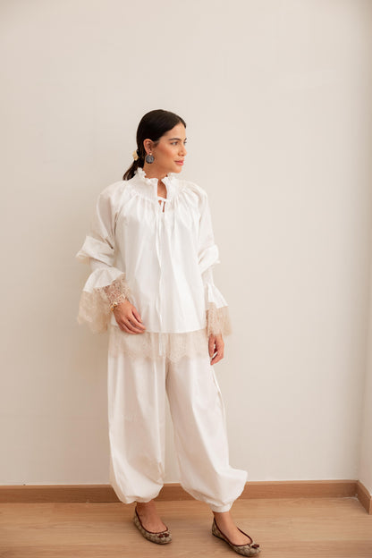 Lace detail blouse-White