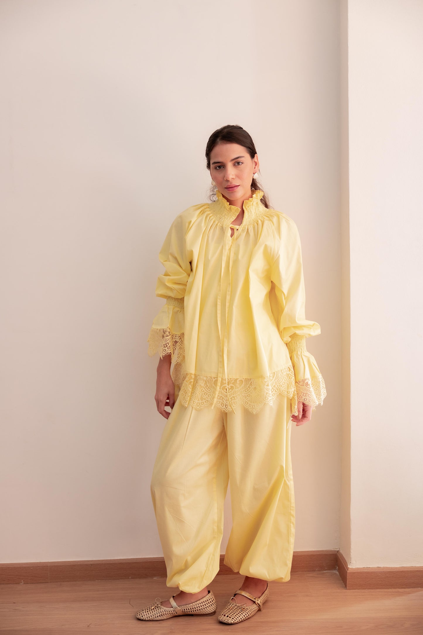 Lace detail blouse-Yellow