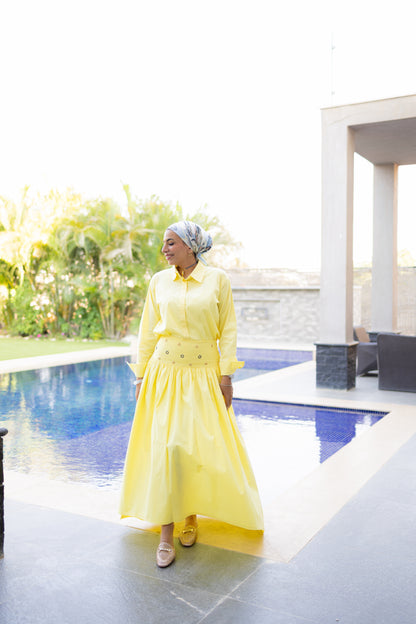 Eyelets skirt-Butter yellow