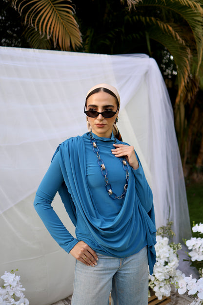 Flowy draped top(Blue)