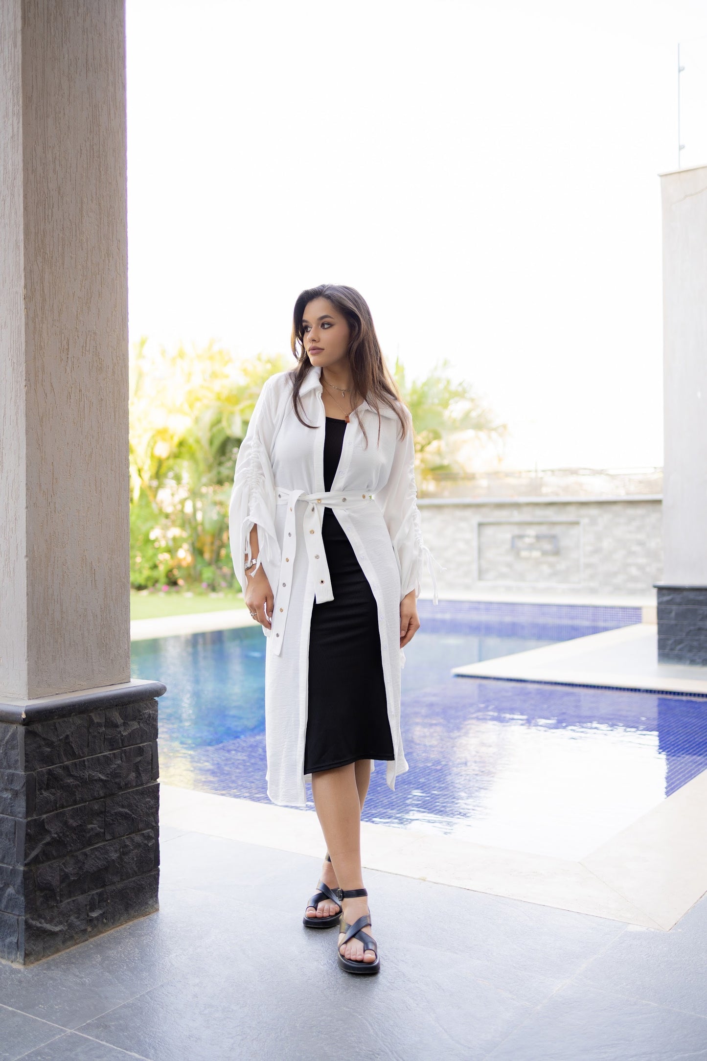 Statement shirt dress-White