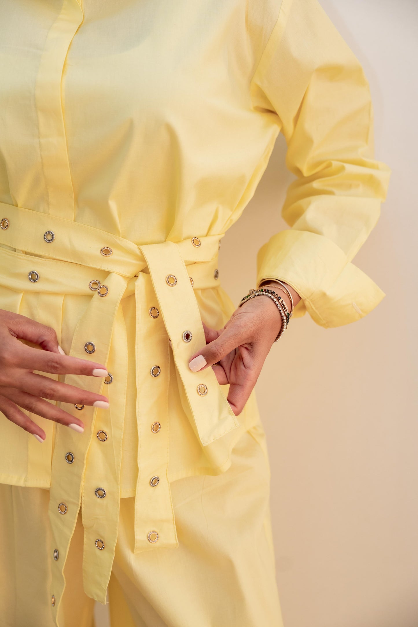 Double belted shirt-Butter yellow