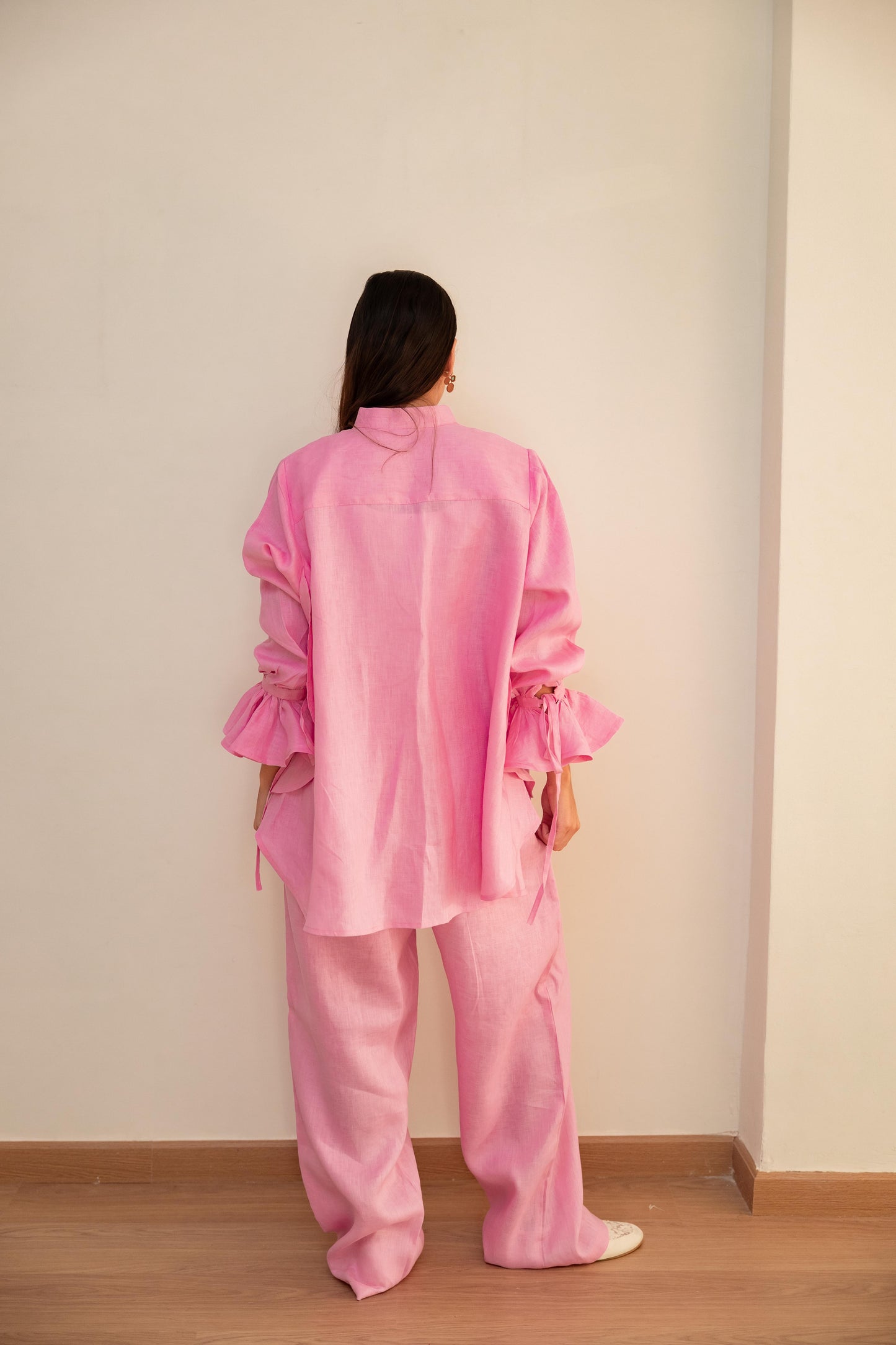 High low linen shirt-Pink