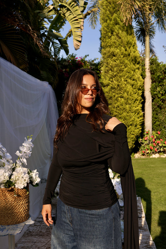 Scarf draped top (Black)