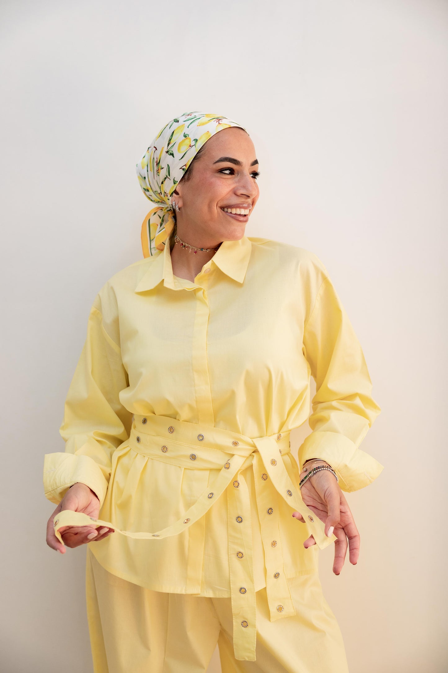 Double belted shirt-Butter yellow