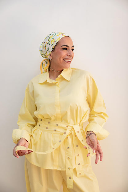 Double belted shirt-Butter yellow