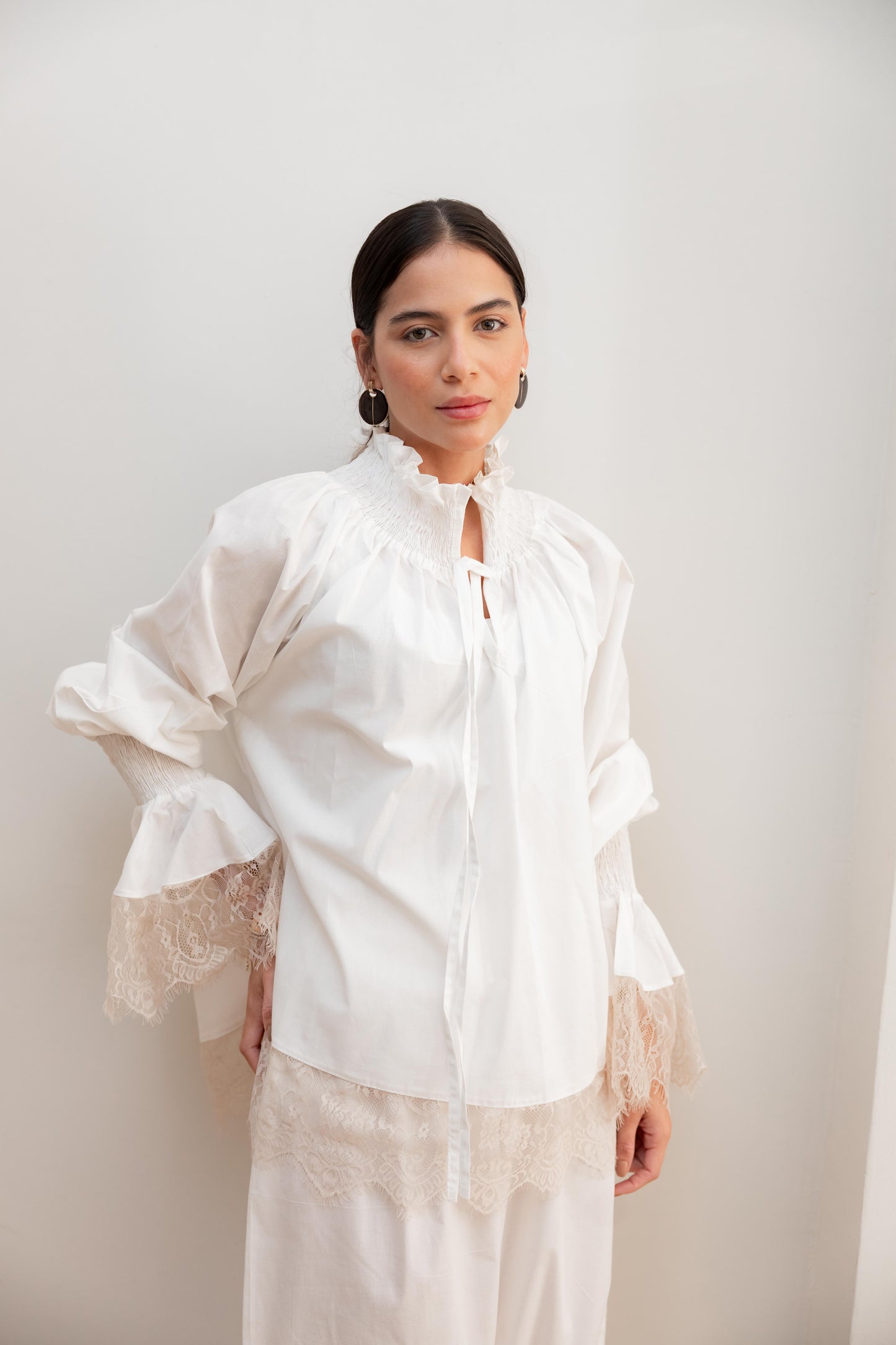 Lace detail blouse-White