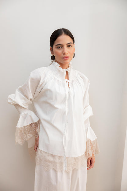 Lace detail blouse-White