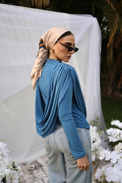 Flowy draped top(Blue)