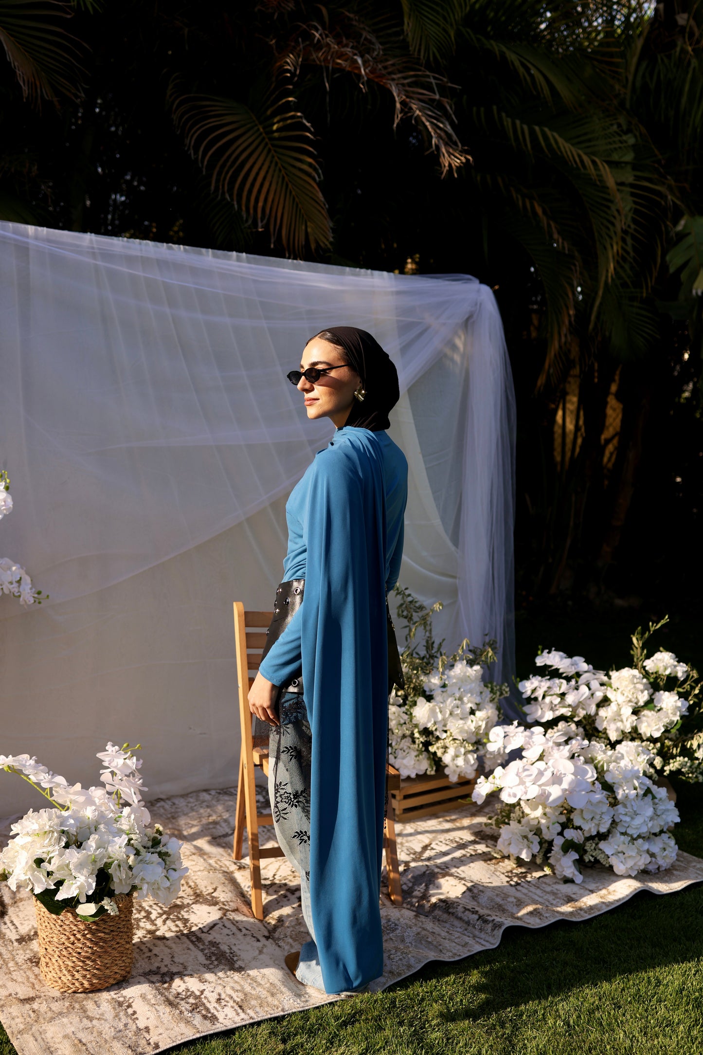 Scarf draped top (Blue)