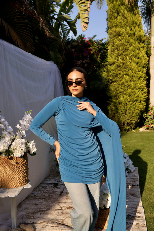 Scarf draped top (Blue)