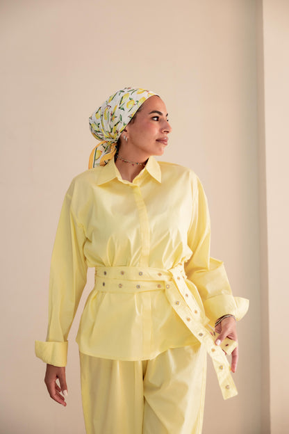 Double belted shirt-Butter yellow