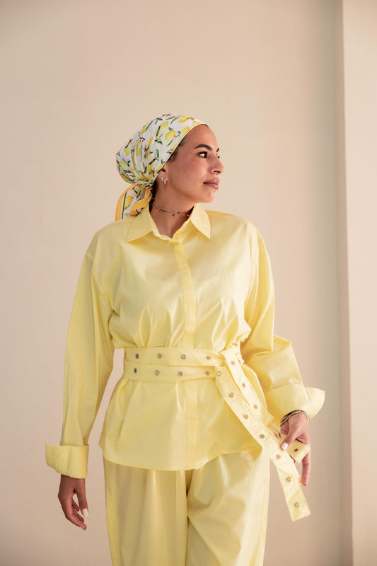 Double belted shirt-Butter yellow