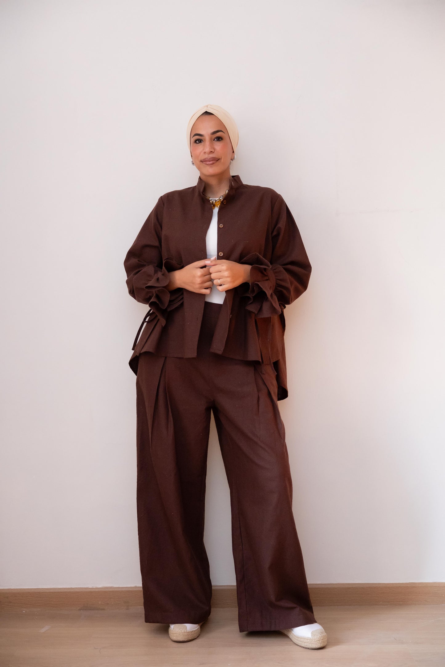High low linen shirt -Brown