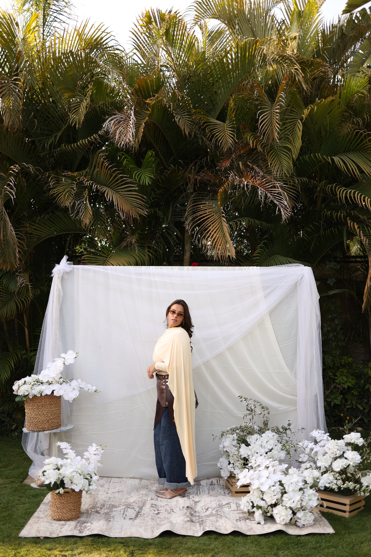 Scarf draped top (Beige)
