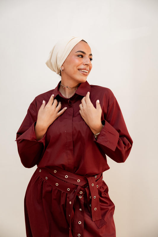 Double belted shirt-Burgundy