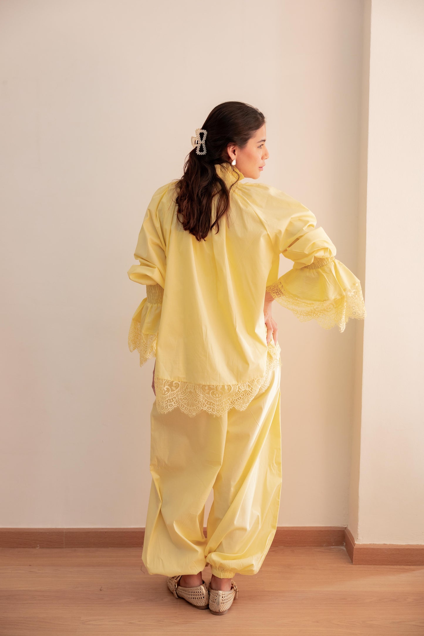 Lace detail blouse-Yellow