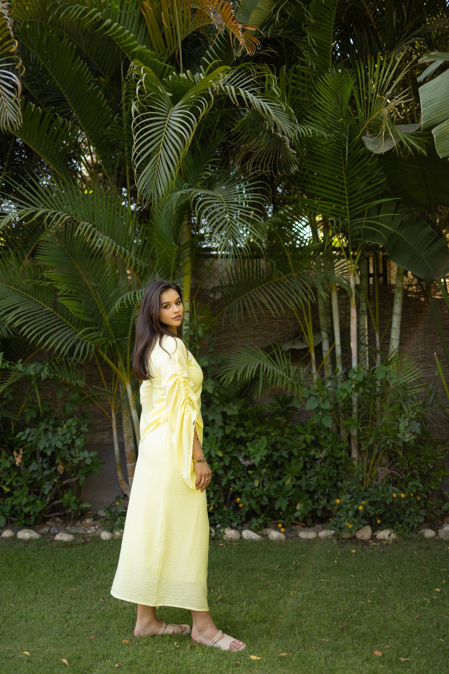 Linen skirt- Butter yellow/white/lime