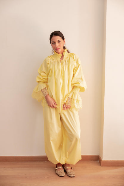 Lace detail blouse-Yellow