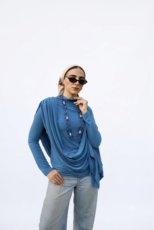 Flowy draped top(Blue)