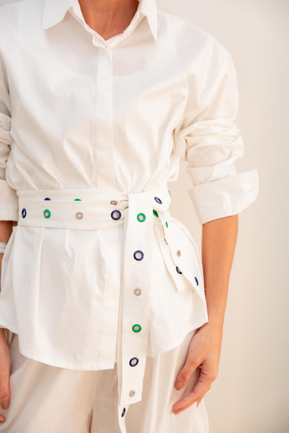 Double belted shirt-White