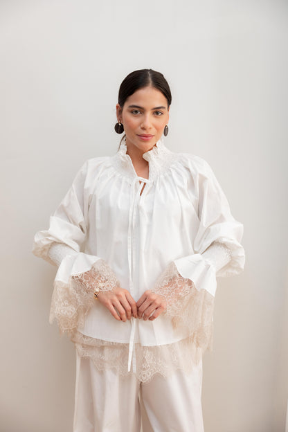 Lace detail blouse-White
