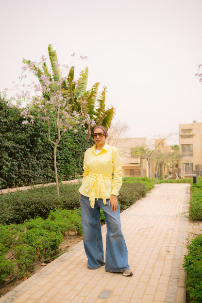 Double belted shirt-Butter yellow