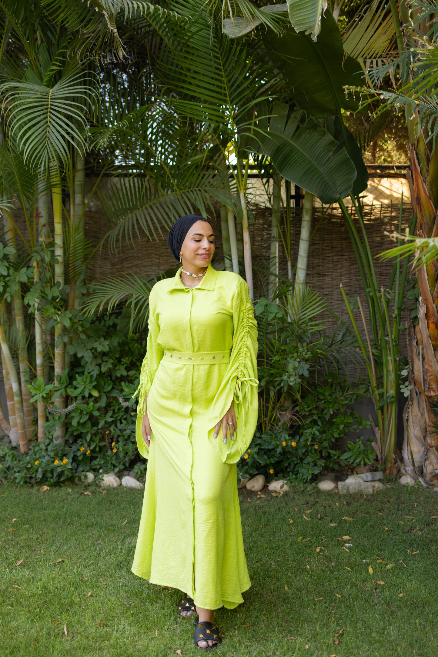 Statement shirt dress-Lime green
