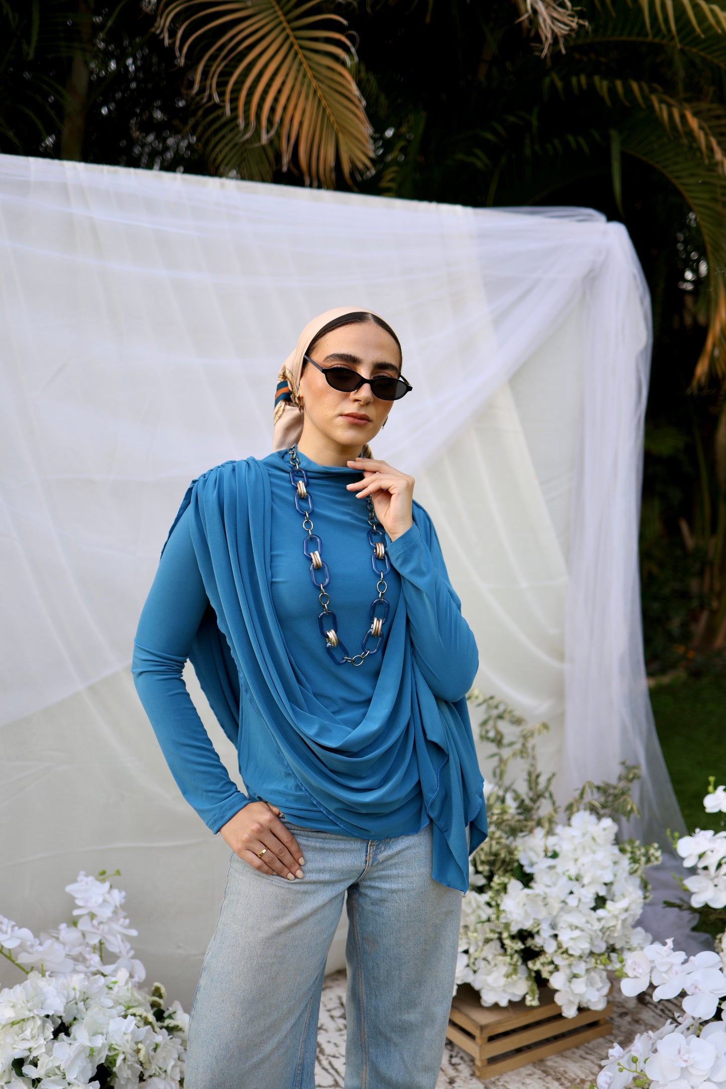 Flowy draped top(Blue)