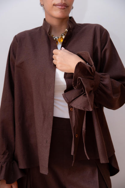 High low linen shirt -Brown