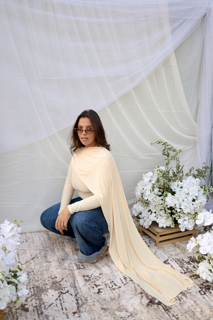 Scarf draped top (Beige)