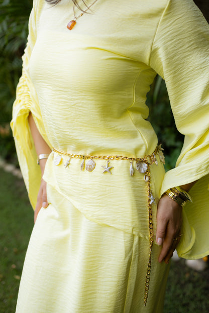 Linen skirt- Butter yellow/white/lime