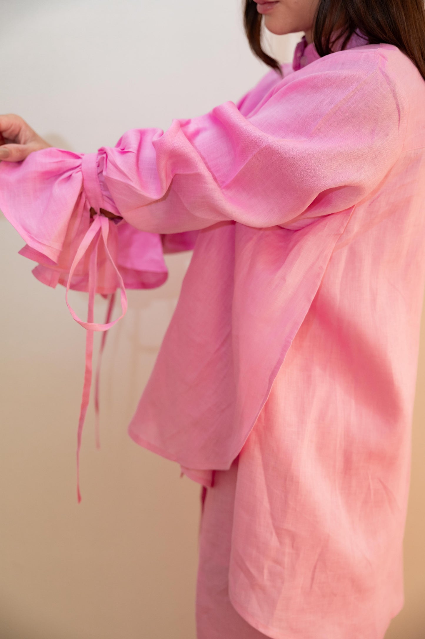 High low linen shirt-Pink