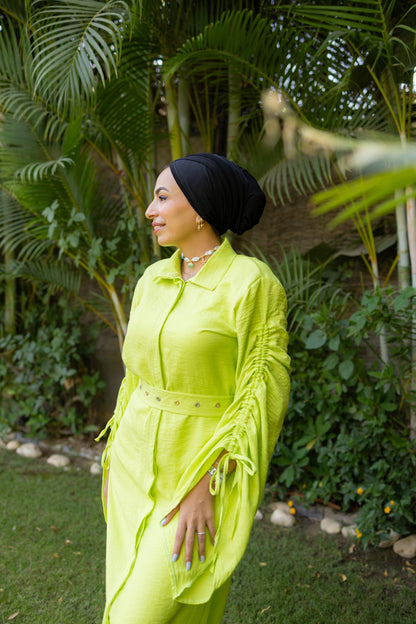 Statement shirt dress-Lime green