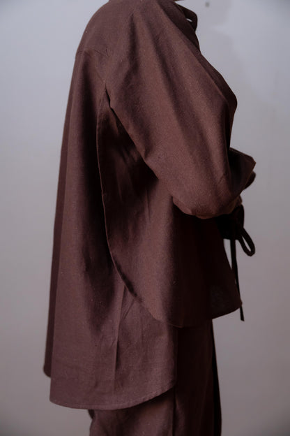 High low linen shirt -Brown