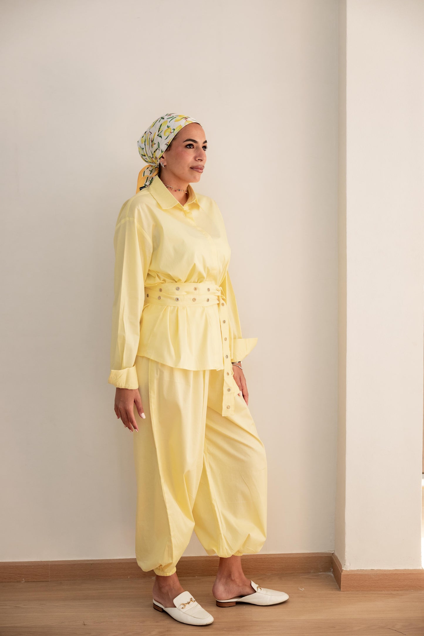 Double belted shirt-Butter yellow