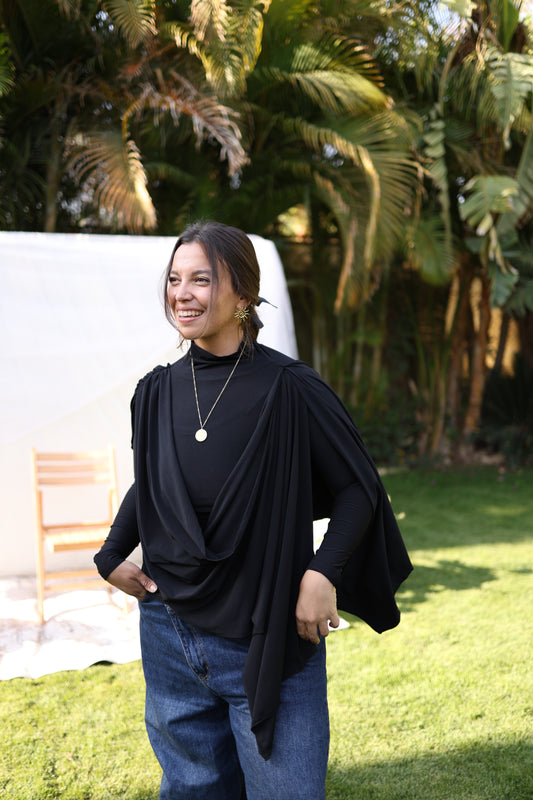 Flowy drapes top(Black)