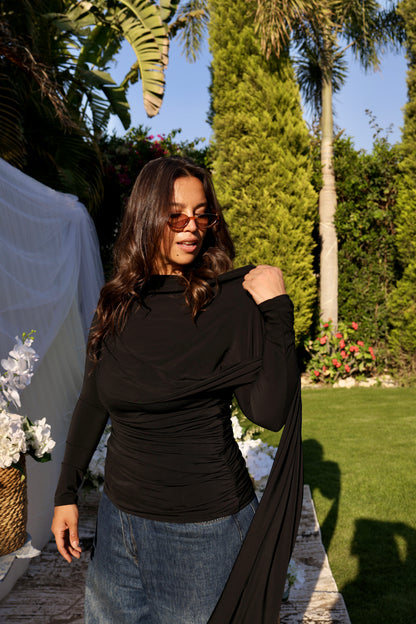 Scarf draped top (Black)