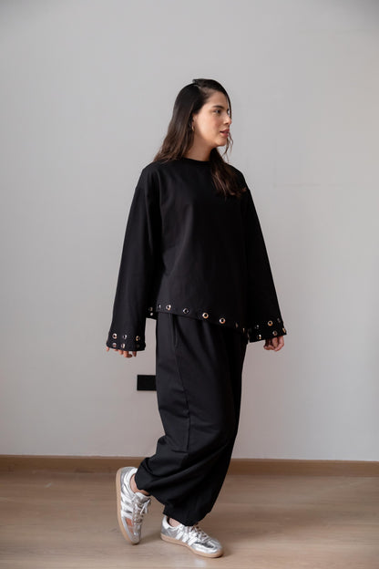 Eyelets balloon pants
