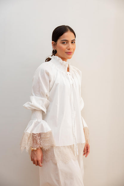 Lace detail blouse-White