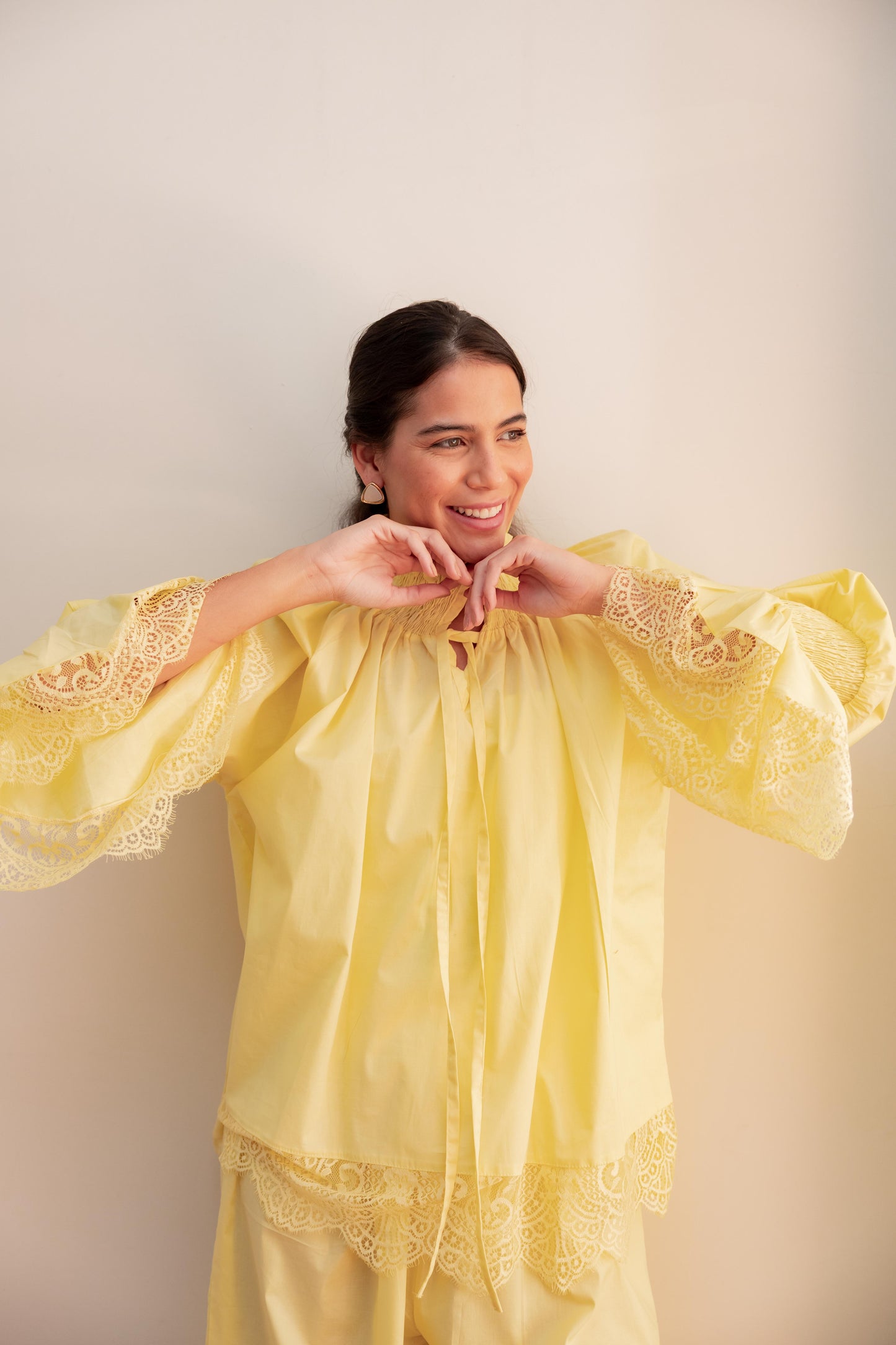 Lace detail blouse-Yellow