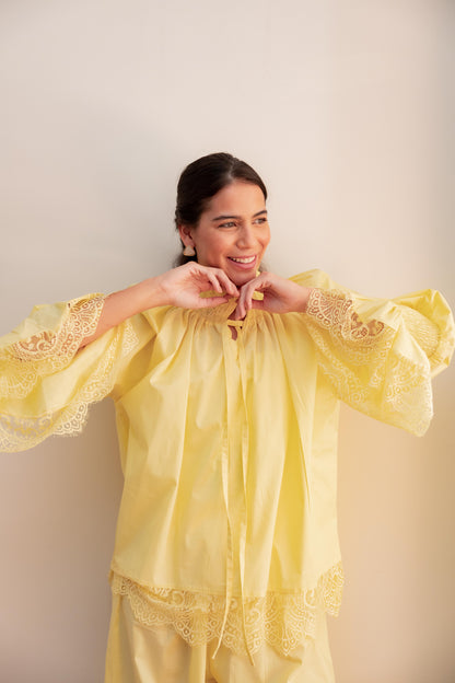 Lace detail blouse-Yellow